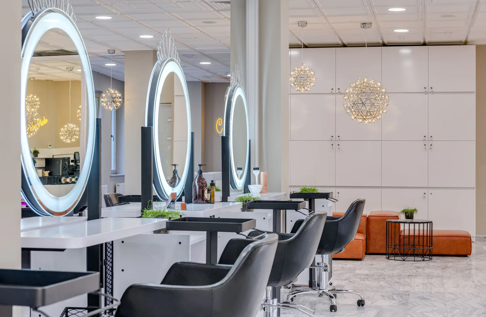 Elegant hair salon with contemporary design and inviting lighting